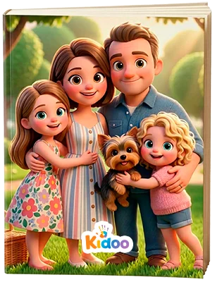 Capa do livro personalizado Kidoo criado a partir da foto da família